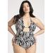 Plus Size Women's Halter Neck Ruched One Piece by ELOQUII in Zebra (Size 28)