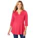 Plus Size Women's Stretch Knit Henley Notch Babydoll Tunic by Jessica London in Vibrant Watermelon (Size 3X)