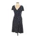 Lauren by Ralph Lauren Casual Dress - A-Line V Neck Short sleeves: Blue Polka Dots Dresses - Women's Size 10