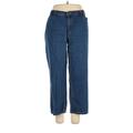 Woman Within Jeans - High Rise Straight Leg Boyfriend: Blue Bottoms - Women's Size 16 Petite - Dark Wash