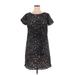 Ann Taylor LOFT Casual Dress - Shift Crew Neck Short sleeves: Black Dresses - Women's Size 14