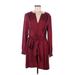 BCBGMAXAZRIA Casual Dress - Mini V Neck Long sleeves: Burgundy Print Dresses - Women's Size Medium