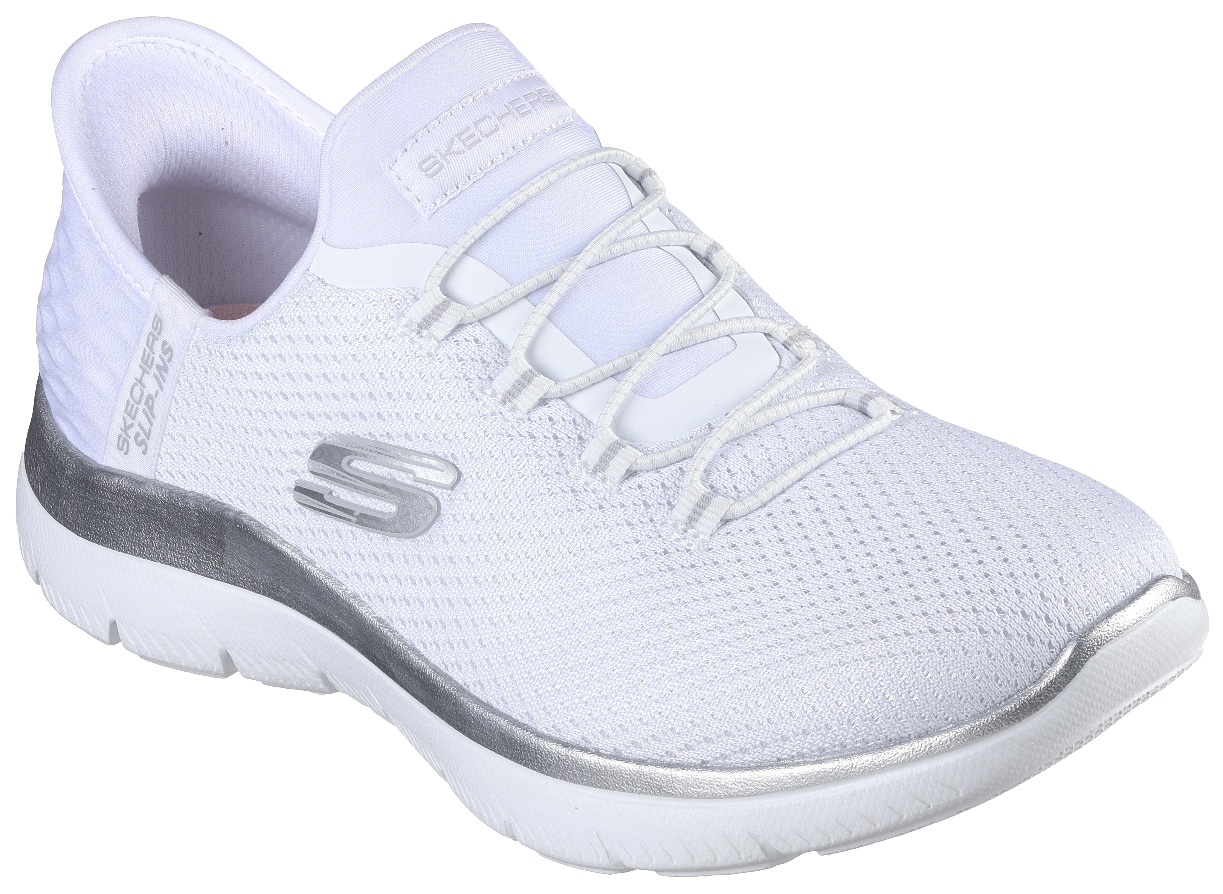 Slip-On Sneaker SKECHERS "SUMMITS-DIAMOND DREAM", Damen, Gr. 40, weiß, Textil, Schuhe, Schlupfschuh, Freizeitschuh mit praktischer Slip-Ins Funktion, Topseller