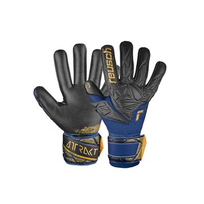 Torwarthandschuhe REUSCH "Attrakt Gold X NC", Damen, Gr. 10, bunt (goldfarben, blau), 53% Elastodien, 33% Polyester, 3% Polyurethan, 1% Baumwolle, mehrfarbig, sportlich, Handschuhe, mit Negative Cut