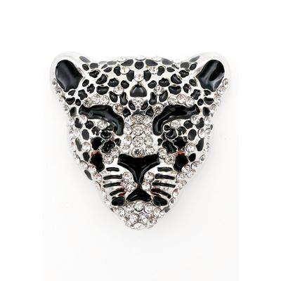 Brosche FIRETTI "Schmuck Geschenk Ansteckschmuck Leopard" Broschen schwarz (metallfarben-schwarz-weiß + weiß) Damen mit Strasssteinen