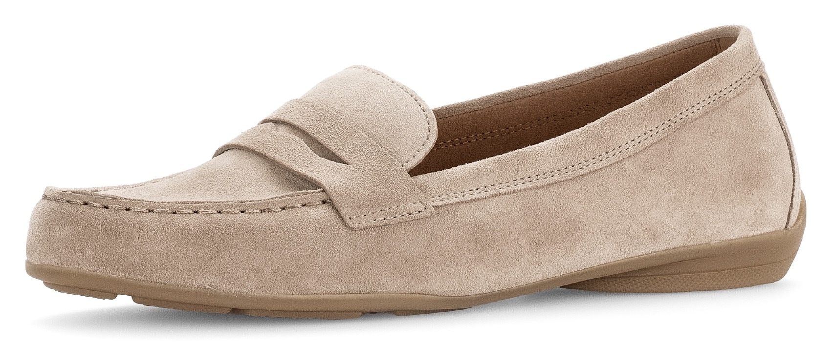 Mokassin GABOR, Damen, Gr. 41, beige, Veloursleder, unifarben, Schuhe Mokassin, Slipper, Bequemschuh, Flats mit modischem Zierriegel