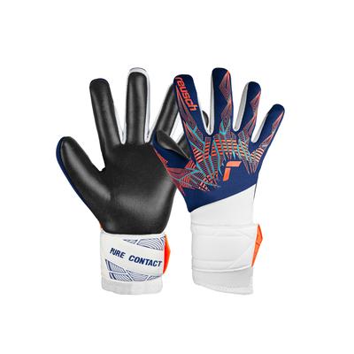 Torwarthandschuhe REUSCH "Pure Contact Silver Junior", Kinder, Gr. 6,5, blau (blau, orange), 49% Polyester, 42% Elastodien, 9% Polyamid, mehrfarbig, sportlich, Handschuhe, mit Hybrid Negative Cut Image