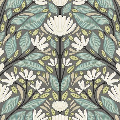 Seaside Botanicals Wallpaper - Slate/White - Ballard Designs