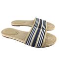 J. Crew Shoes | J. Crew Womens 10 Espadrille Canvas Striped Slides Flat Sandals Blue Tan Casual | Color: Blue/Tan | Size: 10