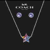 Coach Jewelry | Coach Rainbow Embellished Star Pendant Necklace And Tanzanize Stud Earrings Set | Color: Pink/Purple | Size: Os