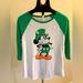 Disney Tops | Disney Mickey Mouse Three-Quarter Sleeves St. Patrick’s Day With Free Button!!! | Color: Green/White | Size: Xl