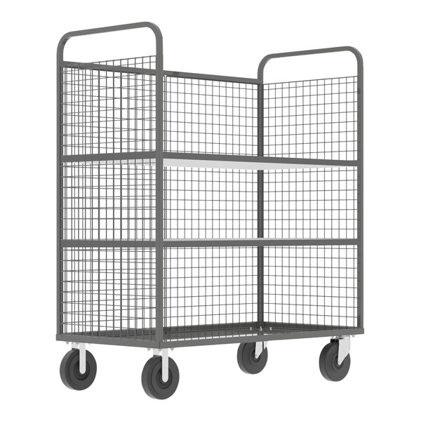 Valley Craft 57" x 30" x 68" Gray 3-Sided 3-Shelf Stock Picking Cage Cart F89054VCGY - 1,600 lb. Capacity