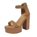 Sandals for Women UK High Fashion Women Heels Footwear Wedges Casual Open Toe Platforms Wedge Heel Black Shoes Retirement Gift for Woman Zapatos Para Mujer (ZF-4-Khaki, 5)