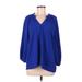 ee:some 3/4 Sleeve Blouse: Blue Print Tops - Women's Size Medium