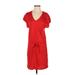 Lilla P Casual Dress - DropWaist V Neck Short sleeves: Red Print Dresses - Women's Size X-Small