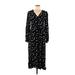 Ann Taylor LOFT Casual Dress - Midi V Neck 3/4 sleeves: Black Polka Dots Dresses - Women's Size 8