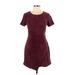 Aqua Casual Dress - Mini Scoop Neck Short sleeves: Burgundy Print Dresses - New - Women's Size Large