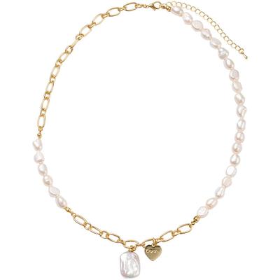 Kette mit Anhänger FIRETTI "Schmuck Geschenk Halsschmuck Halskette Herz", gold (gelbgoldfarben, weiß), Halsketten, Damen, Edelstahl-Perlen, L: 50cm B: 3mm, Edelstahl, Perlen, Made in Germany - mit Süßwasserzuchtperle, B:3mm Image