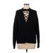 Kendall & Kylie Pullover Sweater: Black Color Block Tops - Women's Size Medium