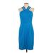 Cynthia Steffe Casual Dress - Sheath Halter Sleeveless: Blue Print Dresses - Women's Size 10