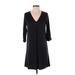 Everly Casual Dress - A-Line V-Neck 3/4 sleeves: Black Solid Dresses - Women's Size Medium