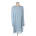 BCBGMAXAZRIA Casual Dress - Shift High Neck Long sleeves: Blue Solid Dresses - Women's Size 2X-Small