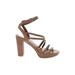 Franco Sarto Heels: Strappy Chunky Heel Boho Chic Brown Print Shoes - Women's Size 6 1/2 - Open Toe