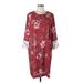 J.Jill Casual Dress - Shift: Burgundy Floral Motif Dresses - Women's Size Large