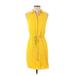 Banana Republic Casual Dress - Shirtdress Collared Sleeveless: Yellow Print Dresses - Women's Size 0