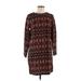H&M Casual Dress - Shift Crew Neck 3/4 sleeves: Burgundy Aztec or Tribal Print Dresses - Women's Size 6