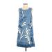 Holding Horses Casual Dress - Mini Crew Neck Sleeveless: Blue Print Dresses - Women's Size Small