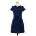 Banana Republic Casual Dress - A-Line Crew Neck Short sleeves: Blue Print Dresses - Women's Size 6 Petite