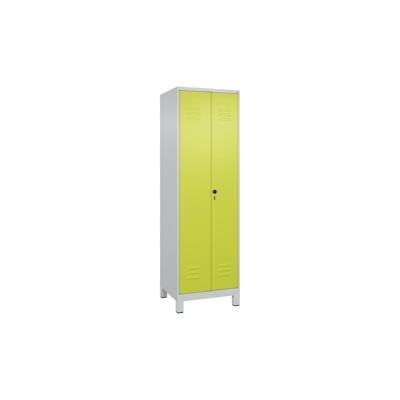 C+P Aufbewahrungs Doppel-Spind Classic PLUS, Füßen, 2 Abteile, 5 Fachböden, HxBxT 195x60x50cm, Sicherheitsdrehriegel, Hellgrau/Clowngrün von PROREGAL Image