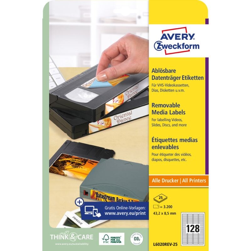 AVERY Zweckform Stick+Lift Etiketten für Dia, 43,2 x 8,5 mm Image