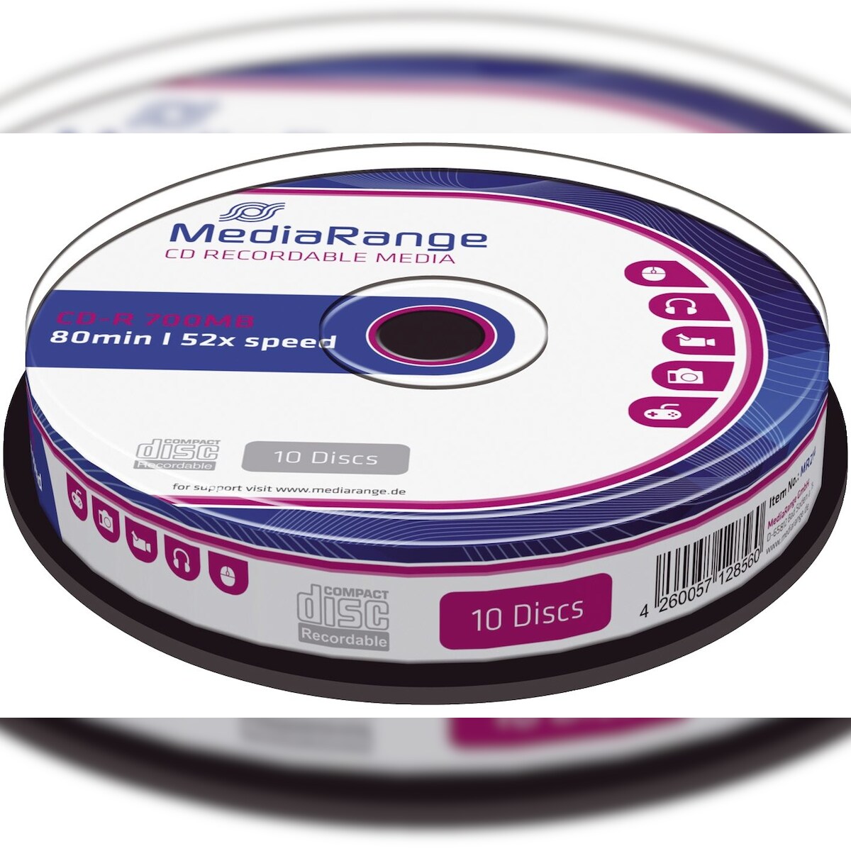 MediaRange MR214 CD-R Rohlinge - 700MB/80Min, 52-fach/Spindel, Packung mit 10 Stück Image