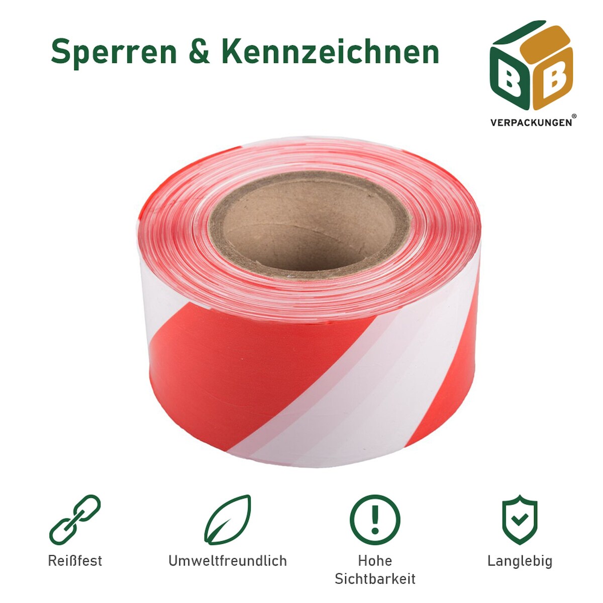 BB-Verpackungen GmbH 8 x Absperrband (75 mm x 500 m) rot/weiß sehr reißfest hohe Sichtbarkeit beidseitig Flatterband Warnband Baustellenabsperrung BB-Verpackungen Image