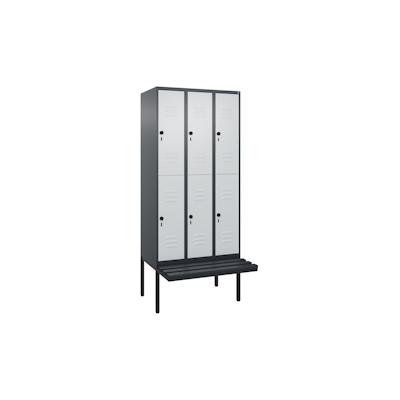 C+P Spind Classic PLUS, Kunststoff schwebende Sitzbank, 6 Abteile, HxBxT 212x90x82cm, Sicherheitsdrehriegel, Anthrazit/Hellgrau von PROREGAL Image