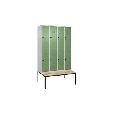 C+P Spind Classic PLUS, Buche untergebaute Sitzbank-Harthol, 8 Abteile, HxBxT 212x120x82cm, Sicherheitsdrehriegel, Hellgrau/Resedagrün von PROREGAL Image
