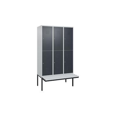 C+P Spind Classic PLUS, Kunststoff schwebende Sitzbank, 6 Abteile, HxBxT 212x120x82cm, Zylinderschloss, Hellgrau/Anthrazit von PROREGAL Image