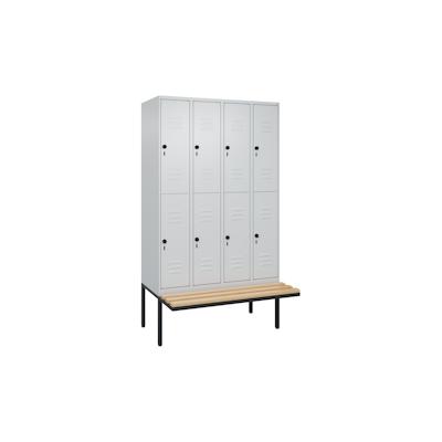 C+P Spind Classic PLUS, Buche schwebende Sitzbank, 8 Abteile, HxBxT 212x120x82cm, Sicherheitsdrehriegel, Hellgrau/Hellgrau von PROREGAL Image