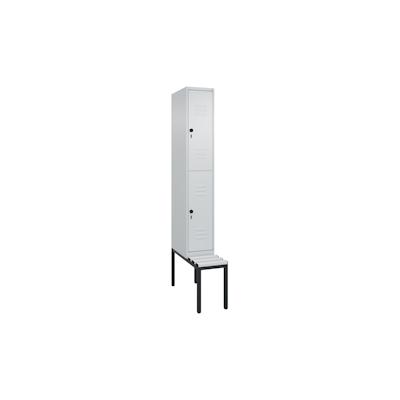 C+P Spind Classic PLUS, Kunststoff untergebaute Sitzbank, 2 Abteile, HxBxT 212x30x82cm, Sicherheitsdrehriegel, Hellgrau/Hellgrau von PROREGAL Image