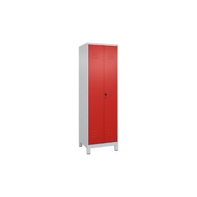 C+P Aufbewahrungs Doppel-Spind Classic PLUS, Füßen, 2 Abteile je 4 Fachböden, HxBxT 195x60x50cm, Sicherheitsdrehriegel, Hellgrau/Rot von PROREGAL