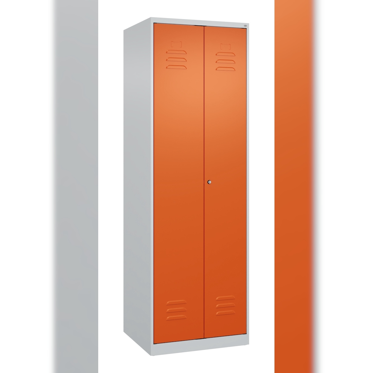 C+P Aufbewahrungs Doppel-Spind Classic PLUS, 2 Abteile je 4 Fachböden, HxBxT 185x60x50cm, Zylinderschloss, Hellgrau/Reinorange von PROREGAL Image