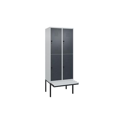 C+P Spind Classic PLUS, Kunststoff schwebende Sitzbank, 4 Abteile, HxBxT 212x80x82cm, Sicherheitsdrehriegel, Hellgrau/Anthrazit von PROREGAL Image