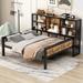 Full Size Cabin Daybed with Storage Shelves, Metal Daybed Frame Sofa Bed with Slats Support, No Box Spring Required