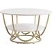 Round Coffee Table, 31.5 Inch Modern Living Room Coffee Table Marble White Print with Gold Frame - 31.5"D x 31.5"W x 18.1"H