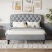 Light Gray Full Size Platform Bed with Fine Linen Upholstery and Button Tufting