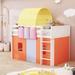 Twin Size Loft Bed with Tent and Tower, Solid Wood Tent Bed Low Loft Bed Frame with 3 Storage Pockets for Kids Teens Boys Girls