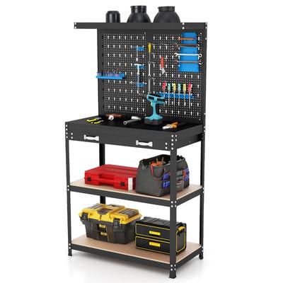 Gymax Multi-use Workbench w/ 2 Shelves Heavy-Duty Work Table Tool