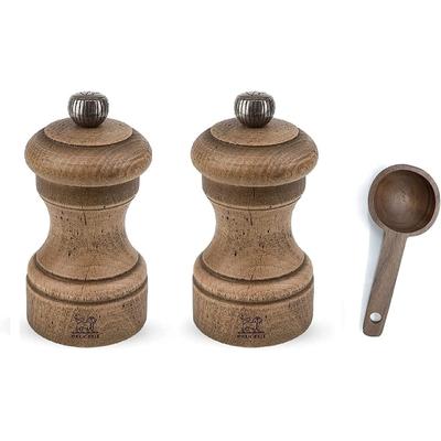 Peugeot Bistro Antique Gift Set Distressed Beechwood 4- inch Salt & Pepper Mill, With Wooden Spice Scoop